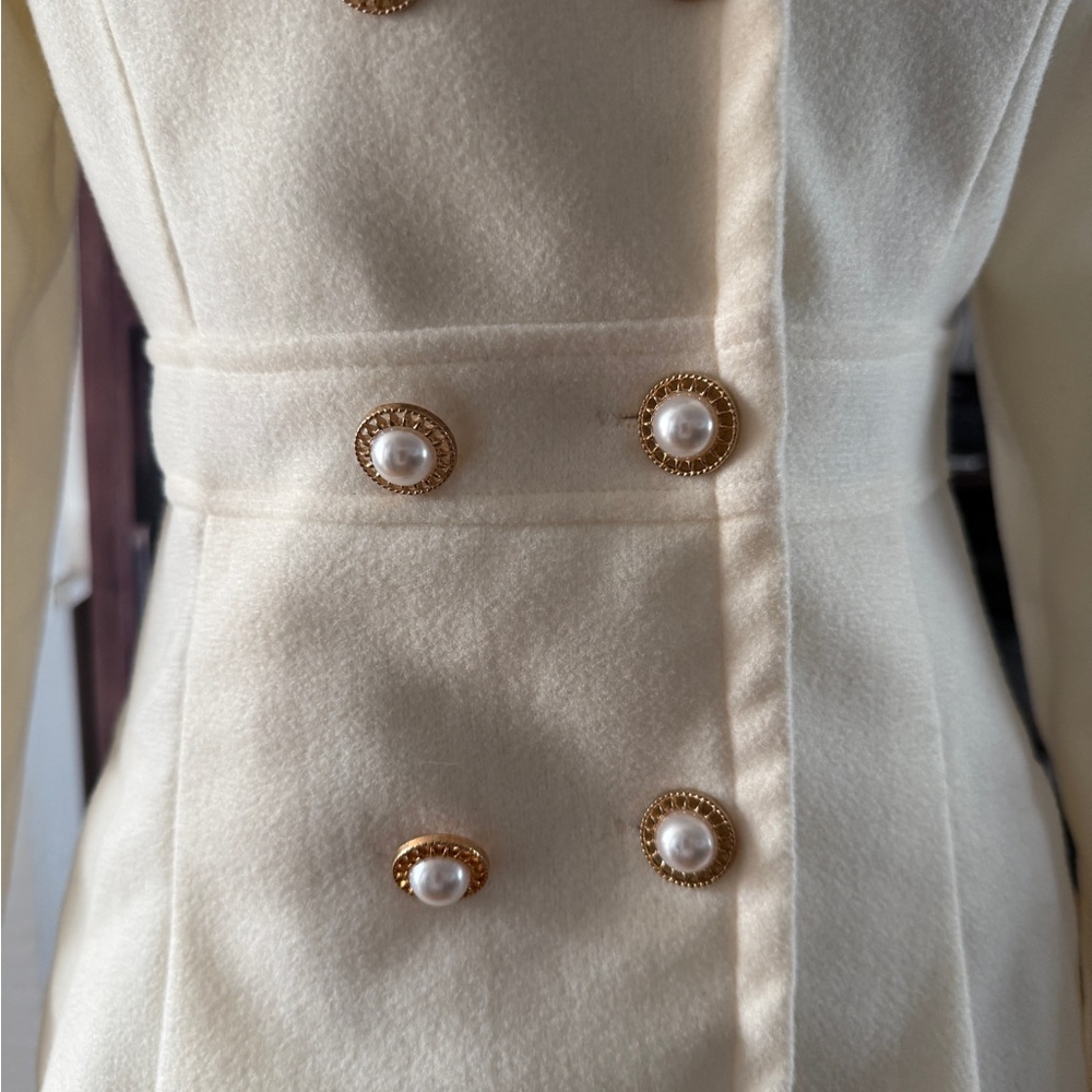 Women Coat, Elegant Cream Double-Breasted Fall Jacket, Christmas Coat, Winter - Picture 12 of 13